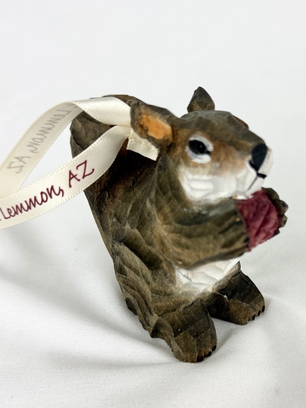 Christmas Tree Ornament Hand Carved Wooden Squirrel Mt Lemmon AZ Souvenir